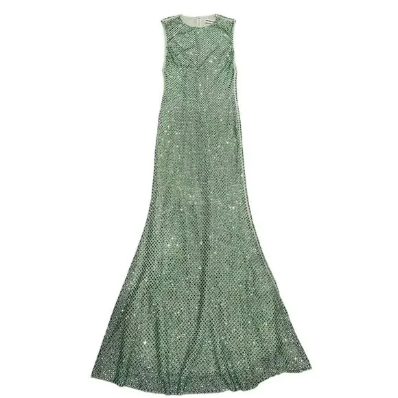 Self Portrait Mint Rhinestone Mesh Midi Dress US 4 - Picture 6 of 6